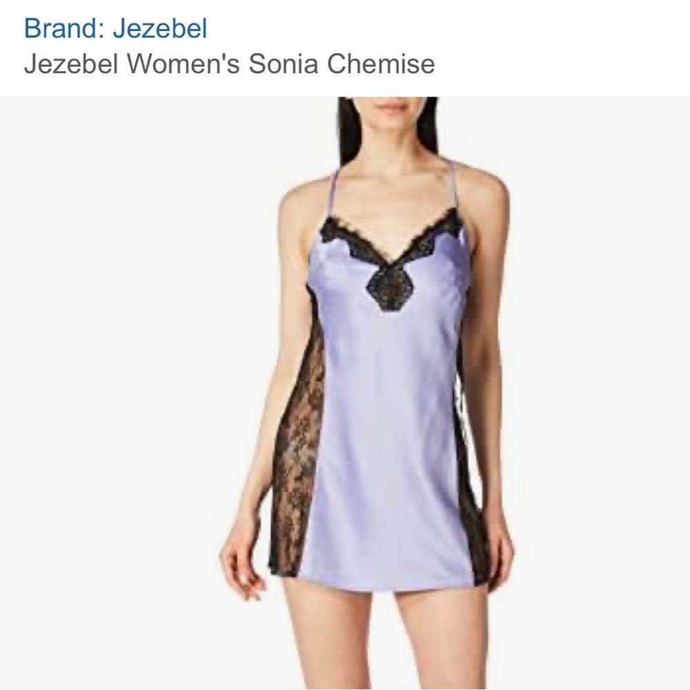 Lavender and Black Lace Nightgown Chemise Slip Nightie Lingerie NWT